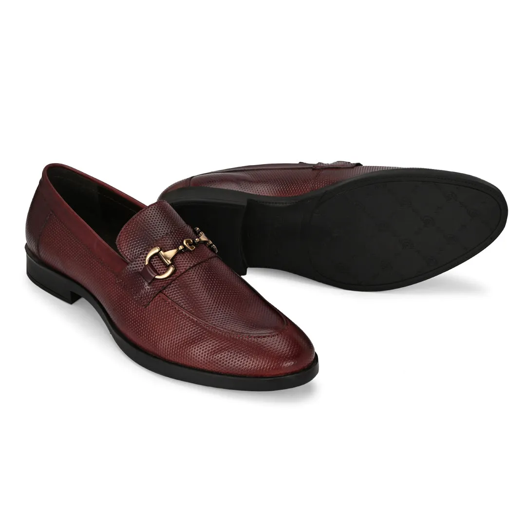 Bordeaux Textured Leather Moccasin Shoes for Men