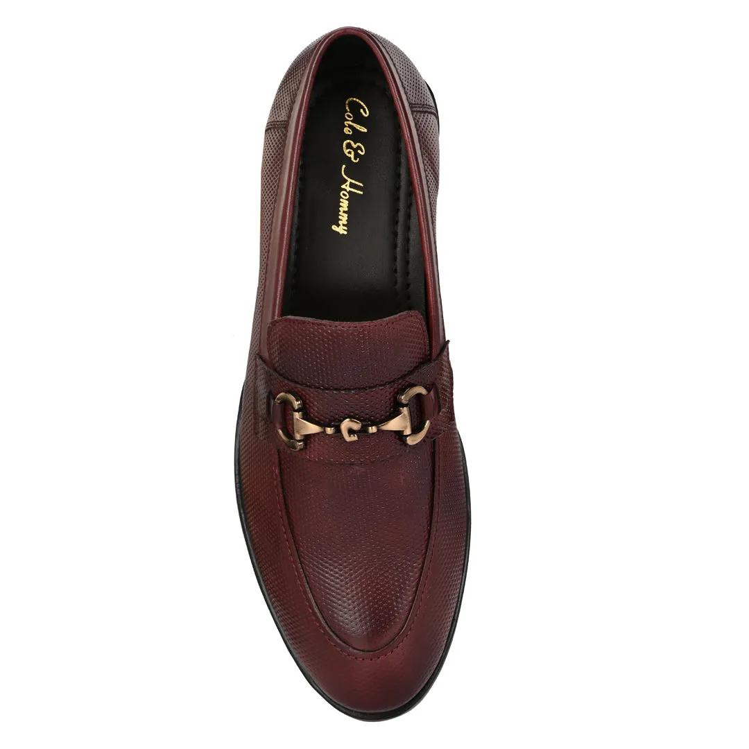 Bordeaux Textured Leather Moccasin Shoes for Men