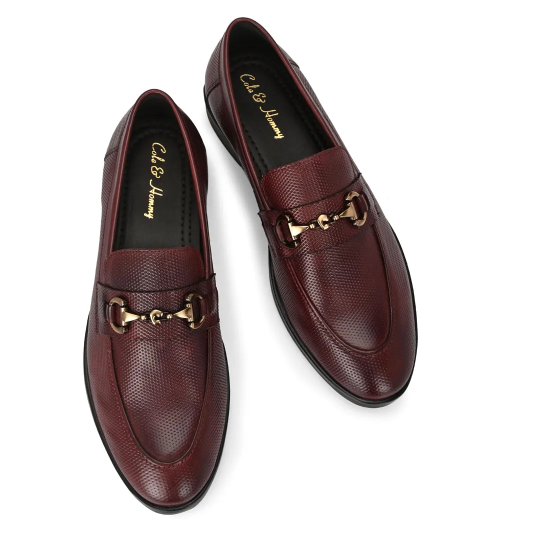 Bordeaux Textured Leather Moccasin Shoes for Men