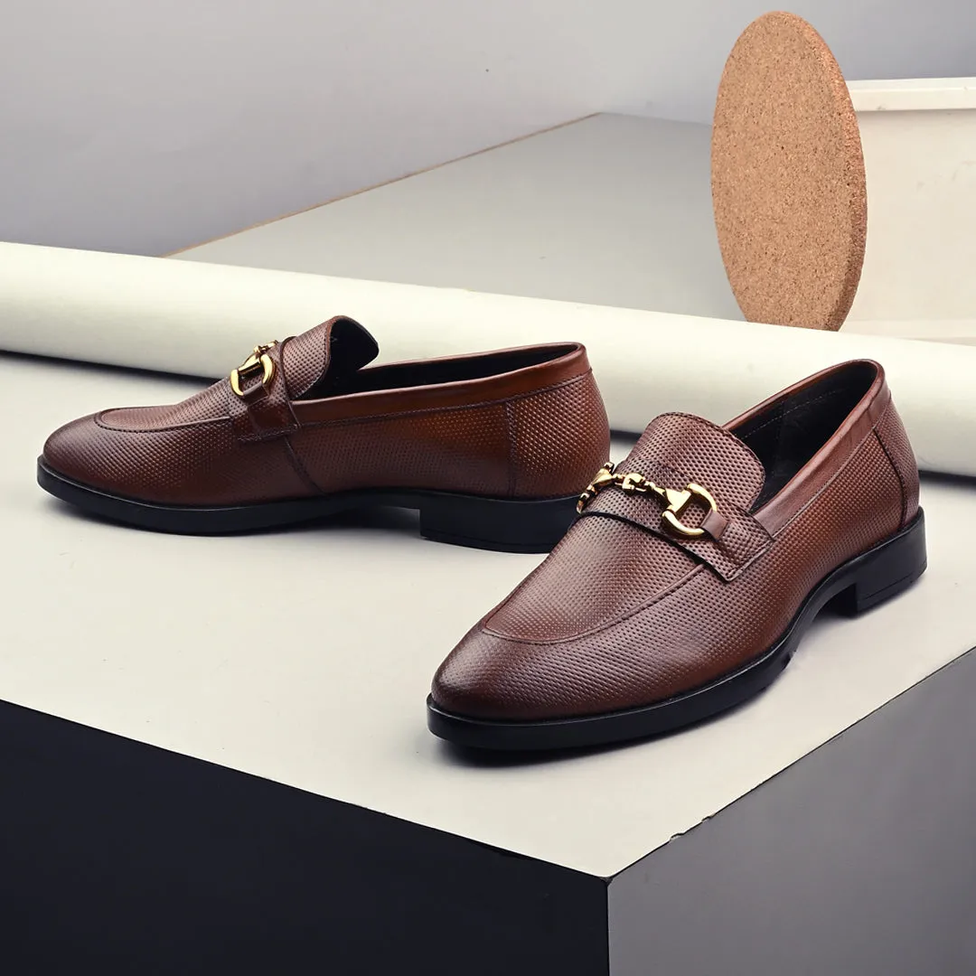 Bordeaux Textured Leather Moccasin Shoes for Men