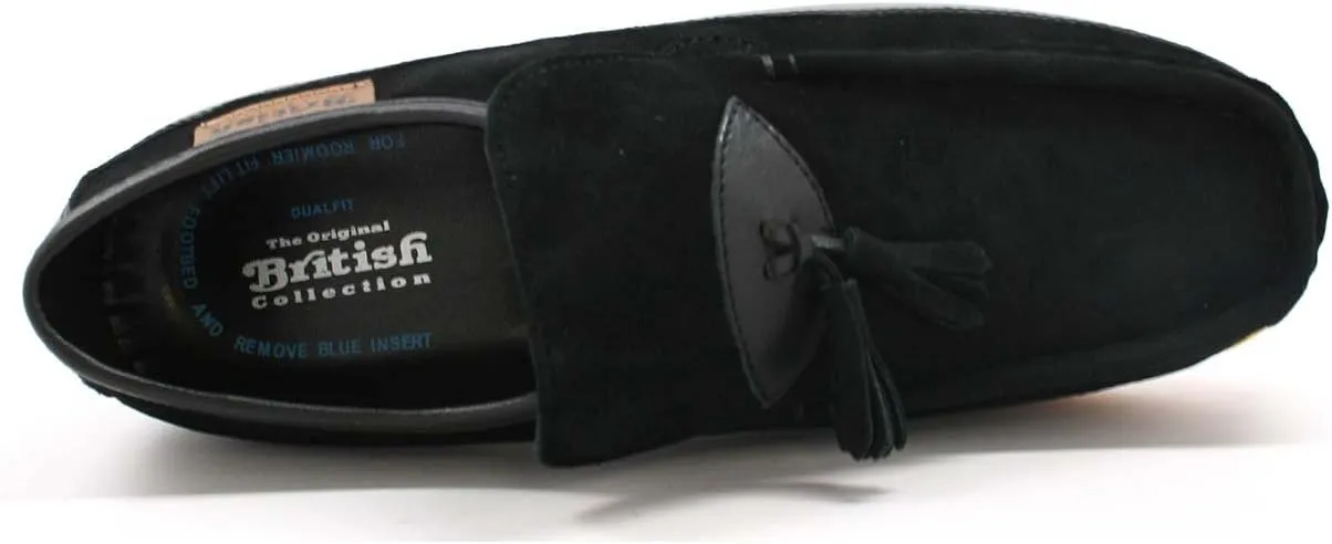 British Collection King Old School Slip On Black Suede Shoes