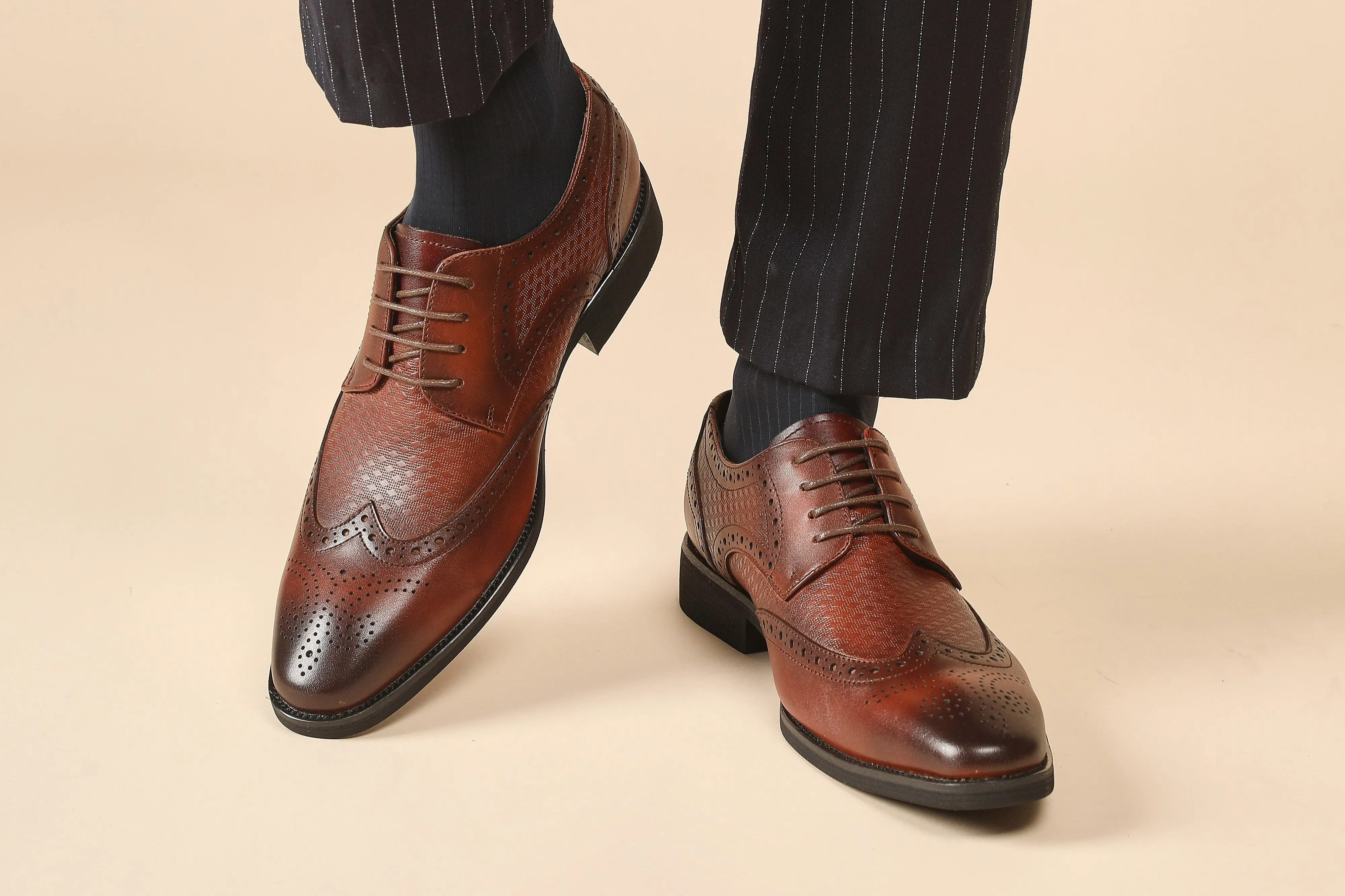 British Style Youth Business Formal Leather Derby Shoes (Brown)