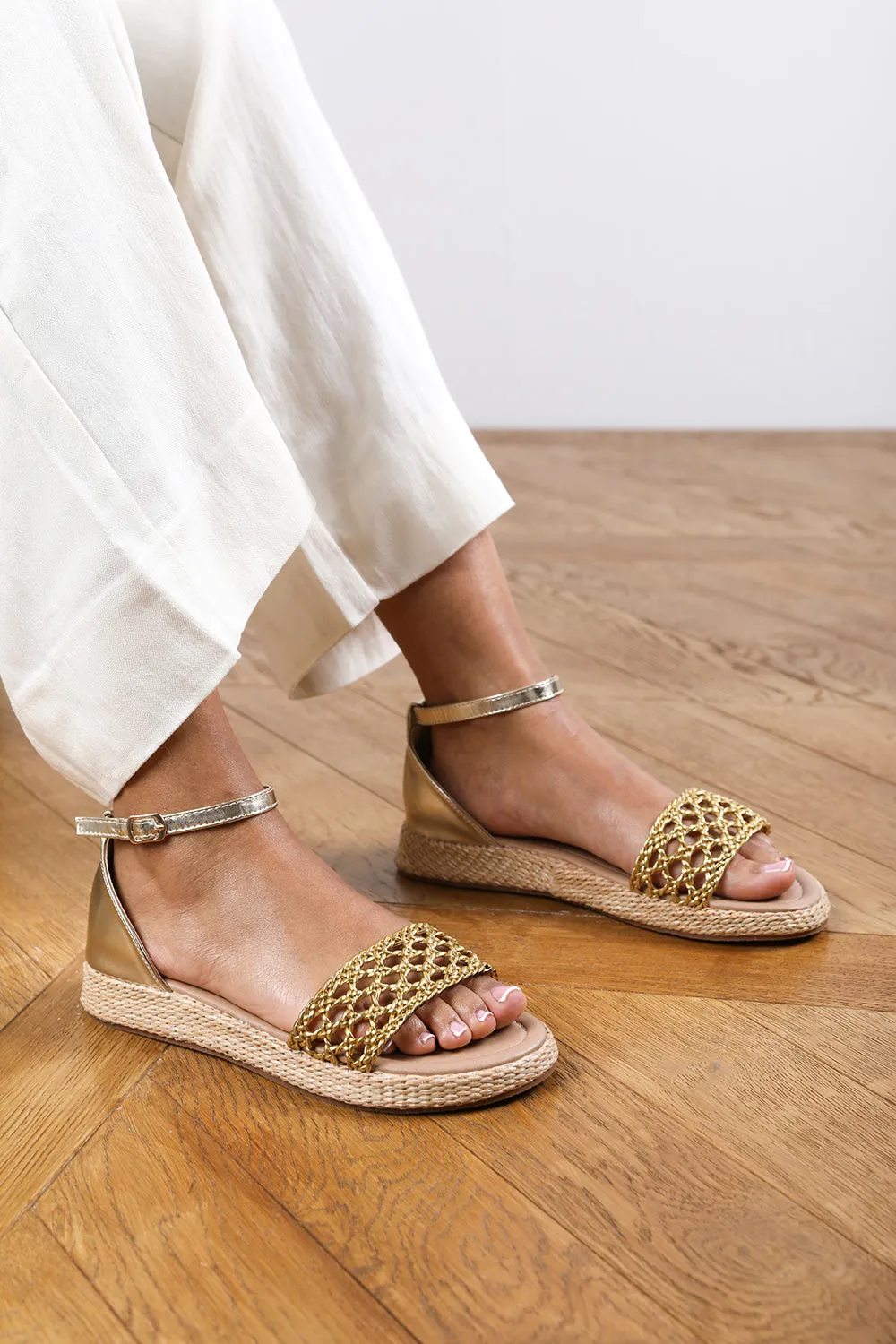 Brooklyn Gold Metallic Handwoven Flatform Espadrille Sandal