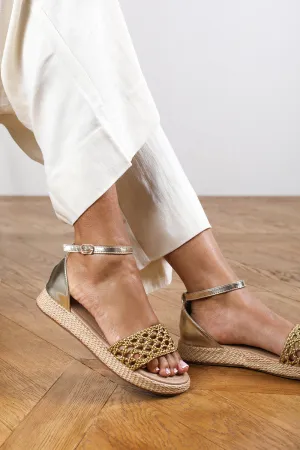 Brooklyn Gold Metallic Handwoven Flatform Espadrille Sandal