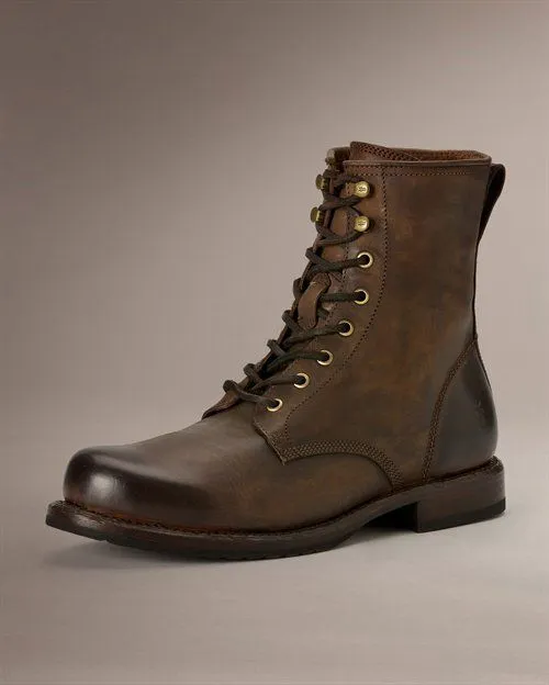 Brown Handmade Leather Combat Boots for Men