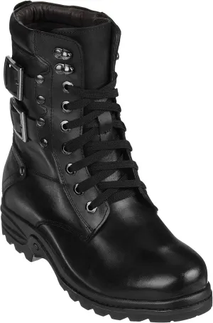 Calden Men's Invisible Height Increasing Elevator Shoes - Black Leather Lace-up High-top Military Boots - 3.1 Inches Taller - K512666 - Size 8 D(M) US