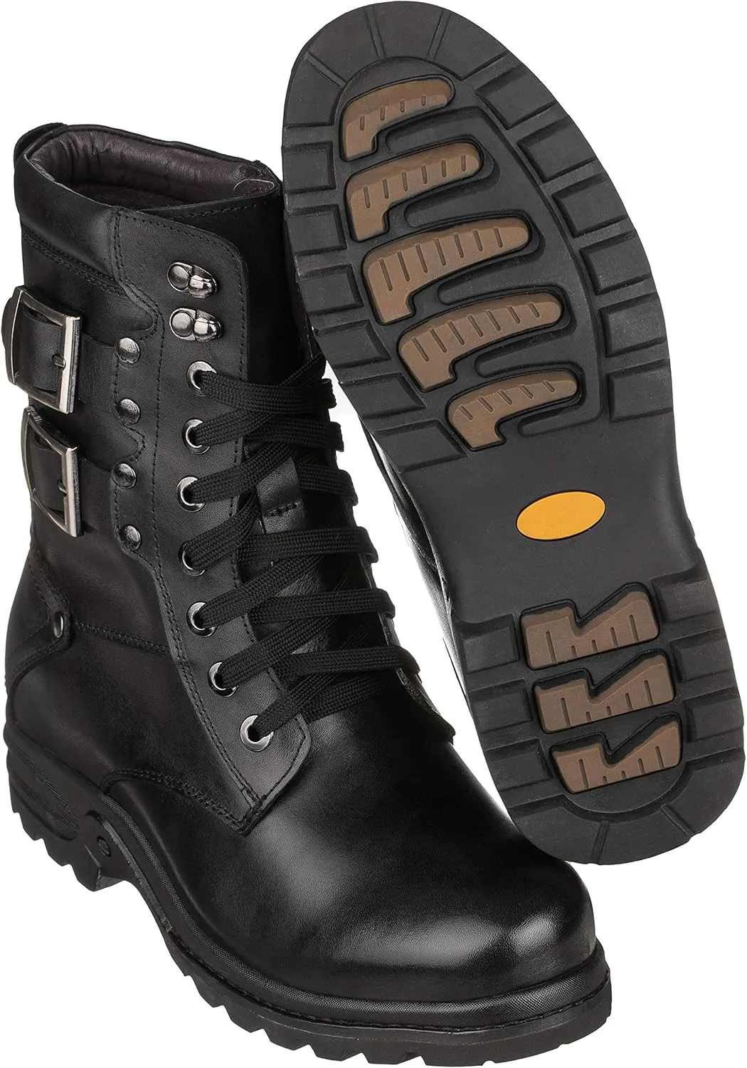 Calden Men's Invisible Height Increasing Elevator Shoes - Black Leather Lace-up High-top Military Boots - 3.1 Inches Taller - K512666 - Size 8 D(M) US