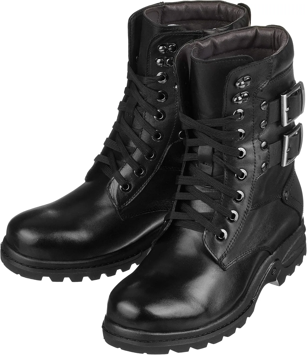 Calden Men's Invisible Height Increasing Elevator Shoes - Black Leather Lace-up High-top Military Boots - 3.1 Inches Taller - K512666 - Size 8 D(M) US