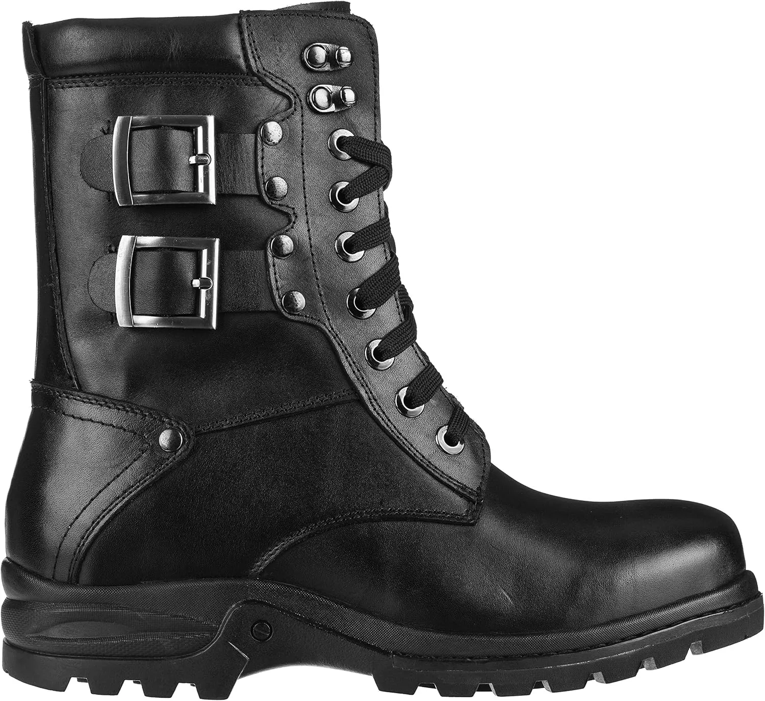 Calden Men's Invisible Height Increasing Elevator Shoes - Black Leather Lace-up High-top Military Boots - 3.1 Inches Taller - K512666 - Size 8 D(M) US