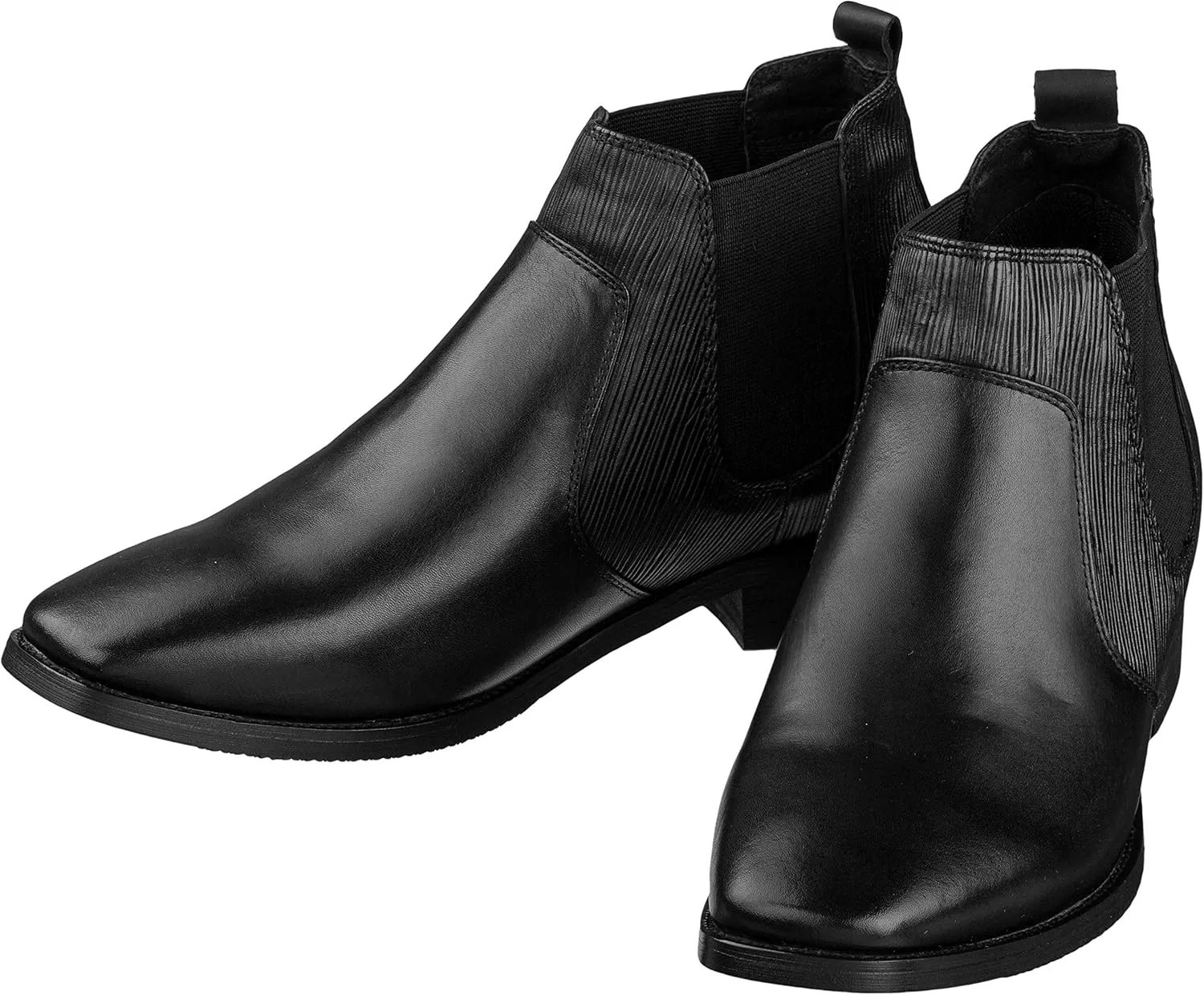 CALTO Men's Invisible Height Increasing Elevator Shoes - Black Premium Leather Slip-on High-top Chelsea Boots - 2.8 Inches Taller - T54021 - Size 9 D(M) US