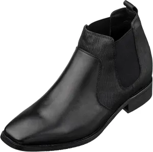 CALTO Men's Invisible Height Increasing Elevator Shoes - Black Premium Leather Slip-on High-top Chelsea Boots - 2.8 Inches Taller - T54021 - Size 9 D(M) US