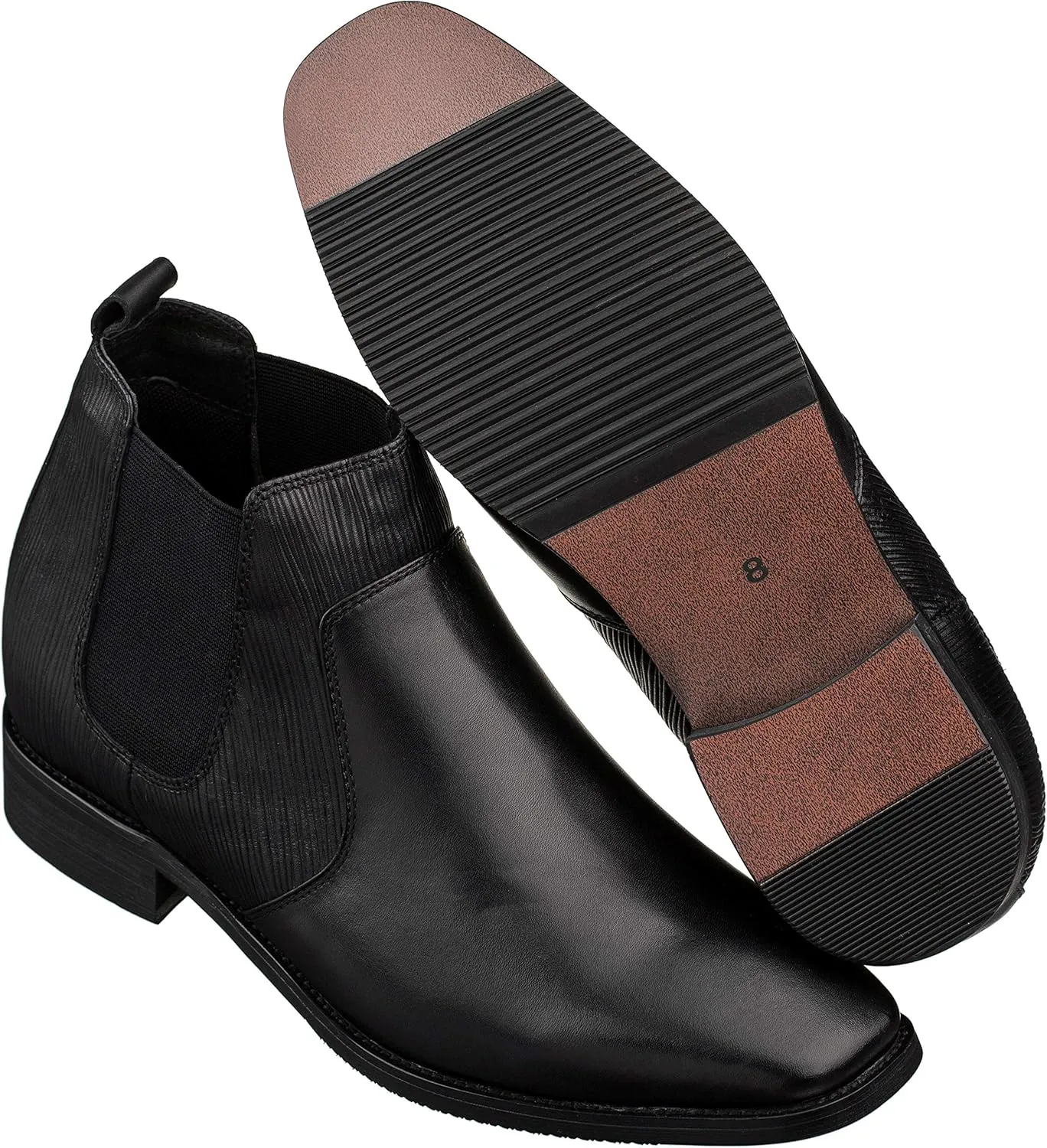 CALTO Men's Invisible Height Increasing Elevator Shoes - Black Premium Leather Slip-on High-top Chelsea Boots - 2.8 Inches Taller - T54021 - Size 9 D(M) US