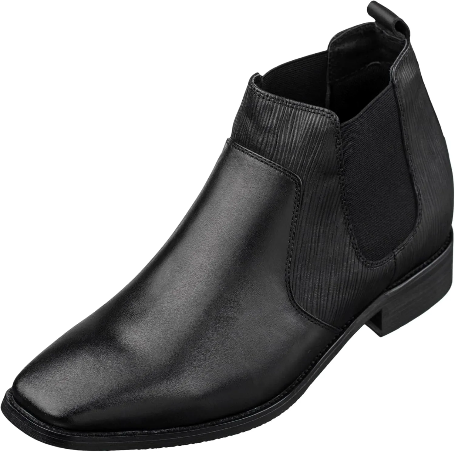 CALTO Men's Invisible Height Increasing Elevator Shoes - Black Premium Leather Slip-on High-top Chelsea Boots - 2.8 Inches Taller - T54021 - Size 9 D(M) US