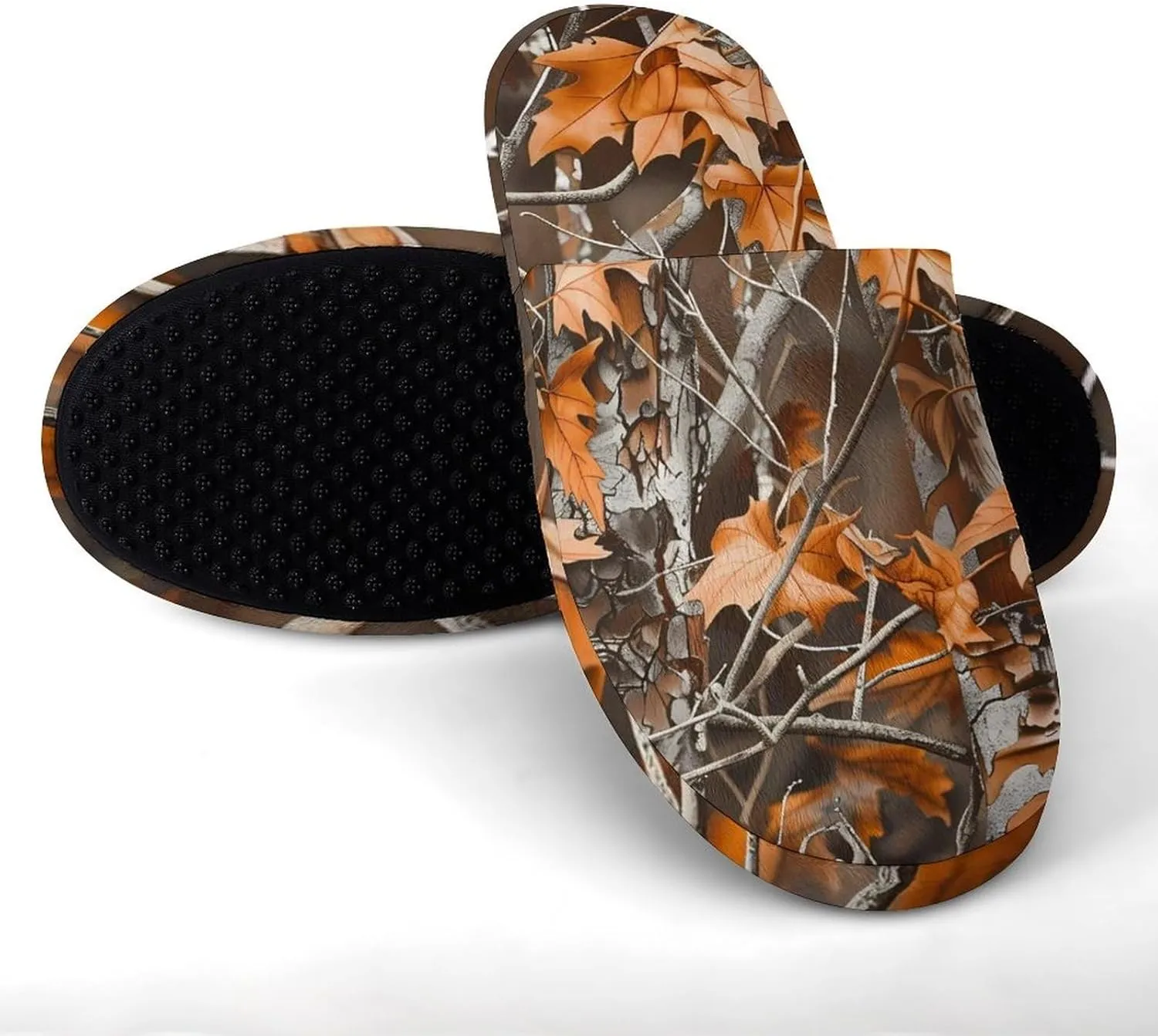 Camouflage Hunting Dead Leaves Warm Mens Slippers Winter Slip On Breathable Lightweight House Shoes Washable Indoor