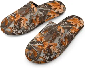 Camouflage Hunting Dead Leaves Warm Mens Slippers Winter Slip On Breathable Lightweight House Shoes Washable Indoor