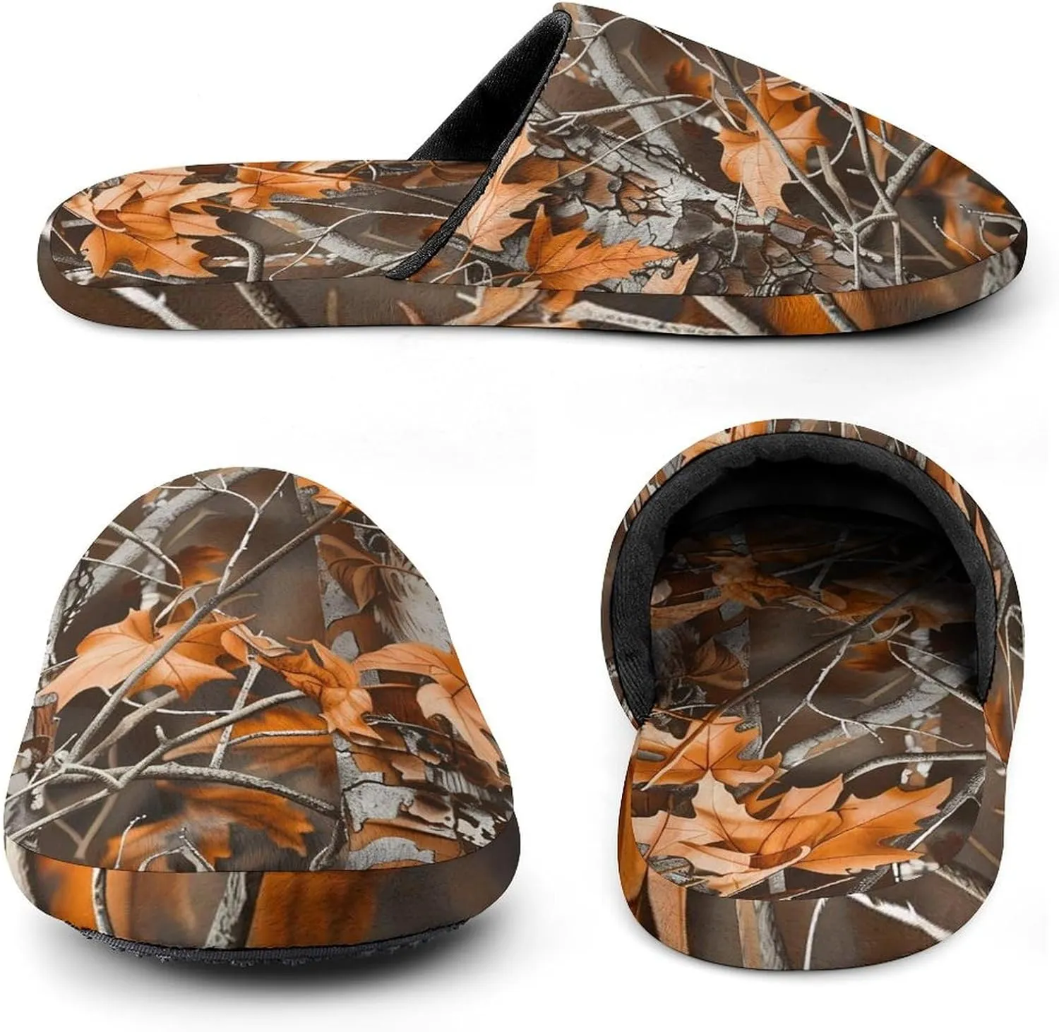 Camouflage Hunting Dead Leaves Warm Mens Slippers Winter Slip On Breathable Lightweight House Shoes Washable Indoor