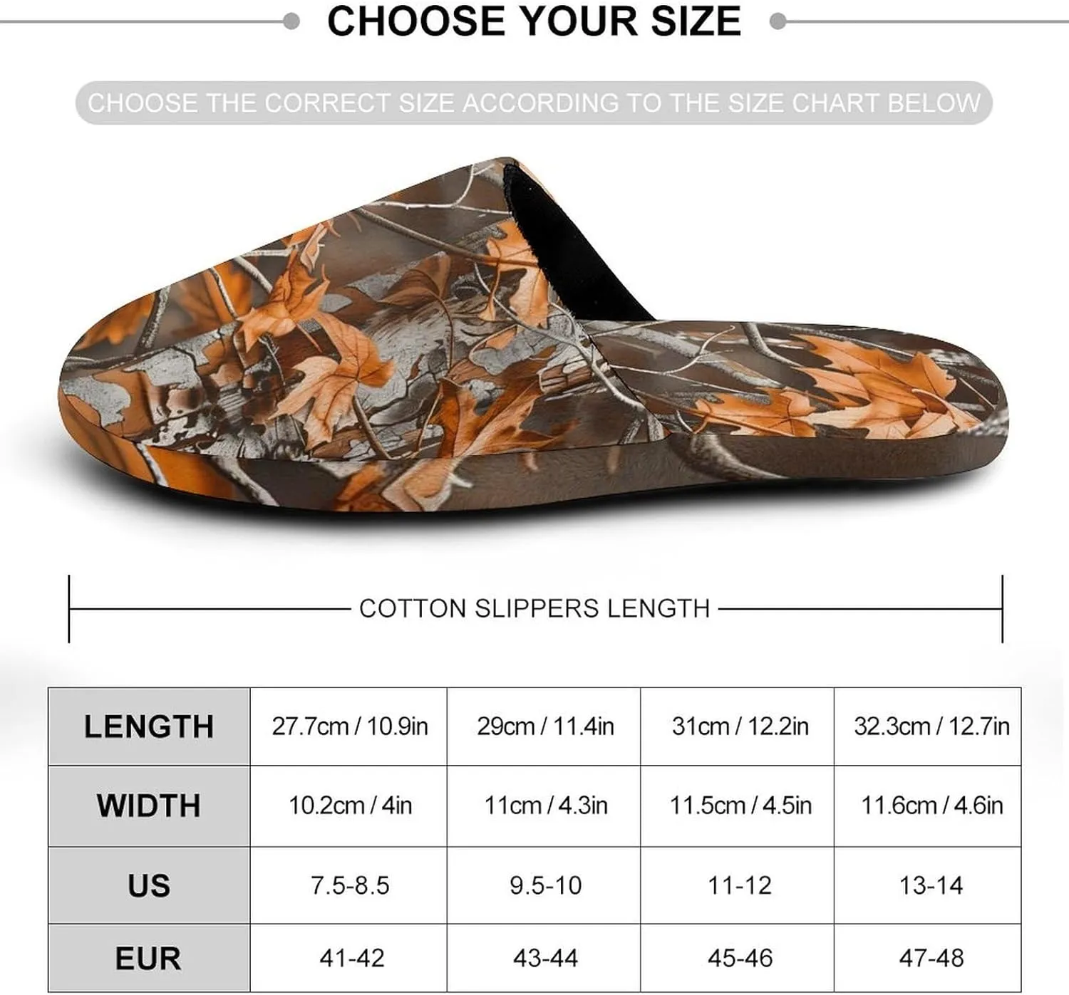Camouflage Hunting Dead Leaves Warm Mens Slippers Winter Slip On Breathable Lightweight House Shoes Washable Indoor