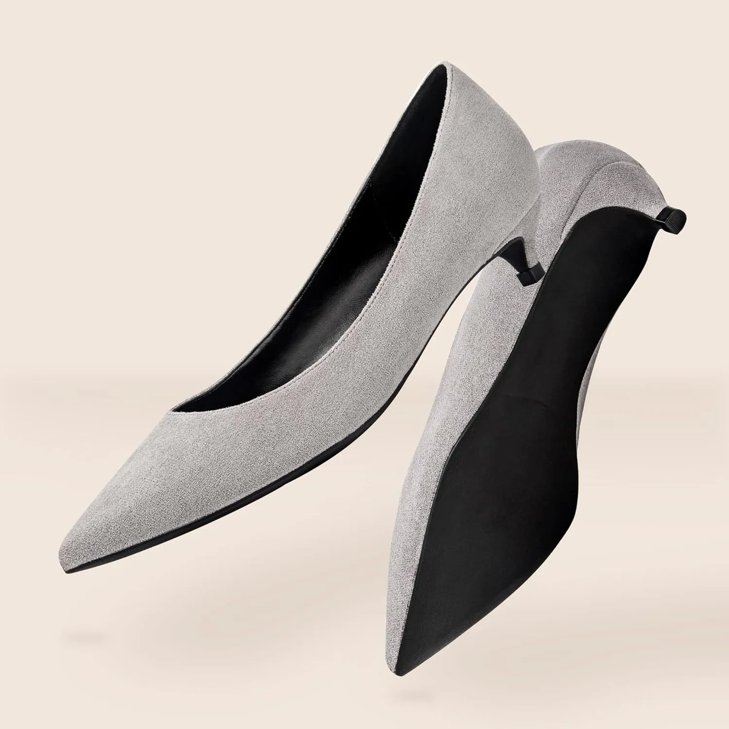 CAMSSOO Women's Low Kitten Heel Pumps - Comfort Pointed Toe Wedding Evening Party Dress Shoes