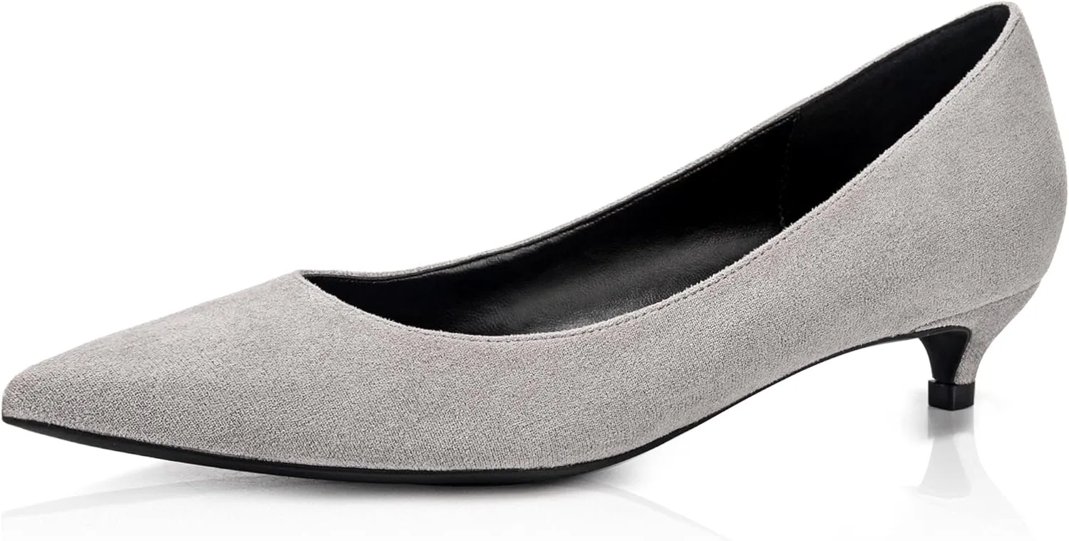 CAMSSOO Women's Low Kitten Heel Pumps - Comfort Pointed Toe Wedding Evening Party Dress Shoes