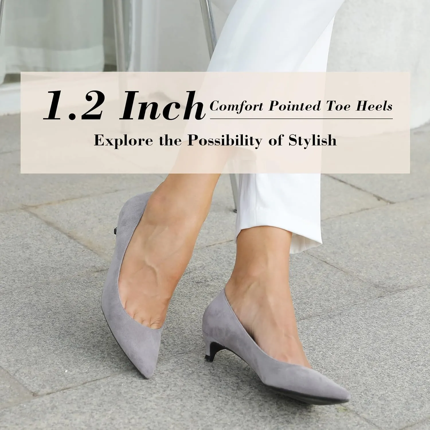 CAMSSOO Women's Low Kitten Heel Pumps - Comfort Pointed Toe Wedding Evening Party Dress Shoes