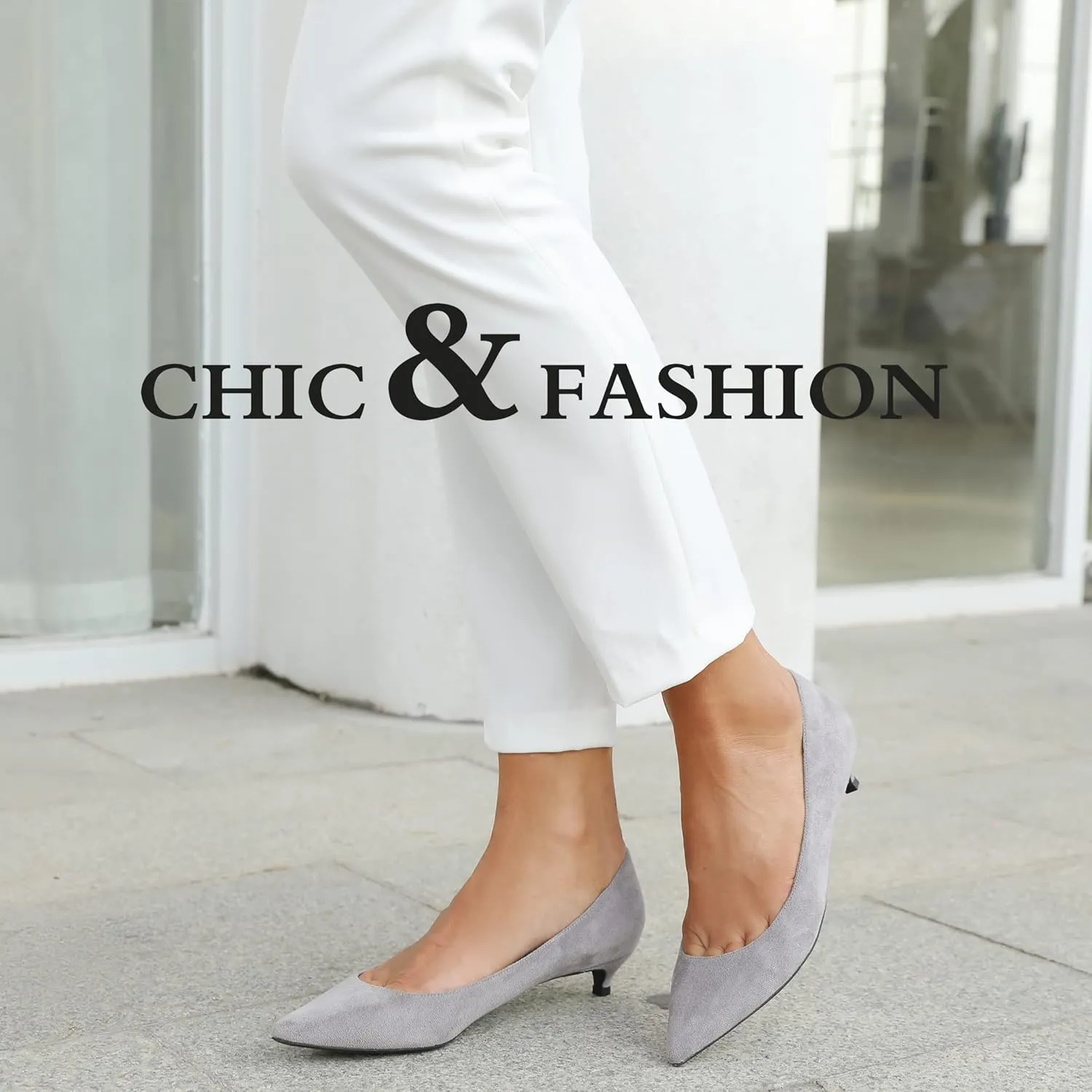 CAMSSOO Women's Low Kitten Heel Pumps - Comfort Pointed Toe Wedding Evening Party Dress Shoes