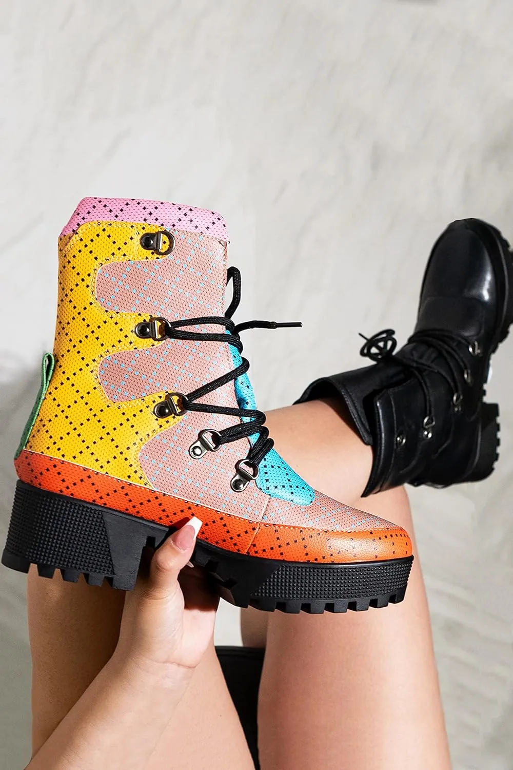 Cape Robbin Nunca Combat Boots for Women, Platform Boots with Chunky Block Heels, Womens High Tops Boots