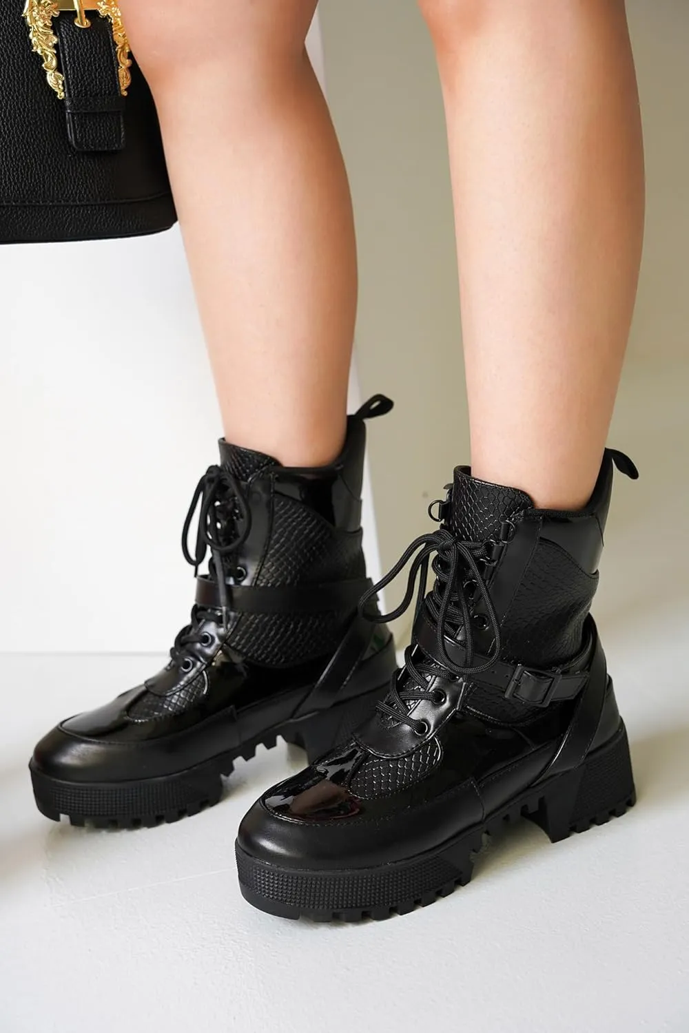 Cape Robbin Women's Hot Rod Chunky Combat Boots - Lace-Up High Top Ankle Booties, Chunky Heel Boots