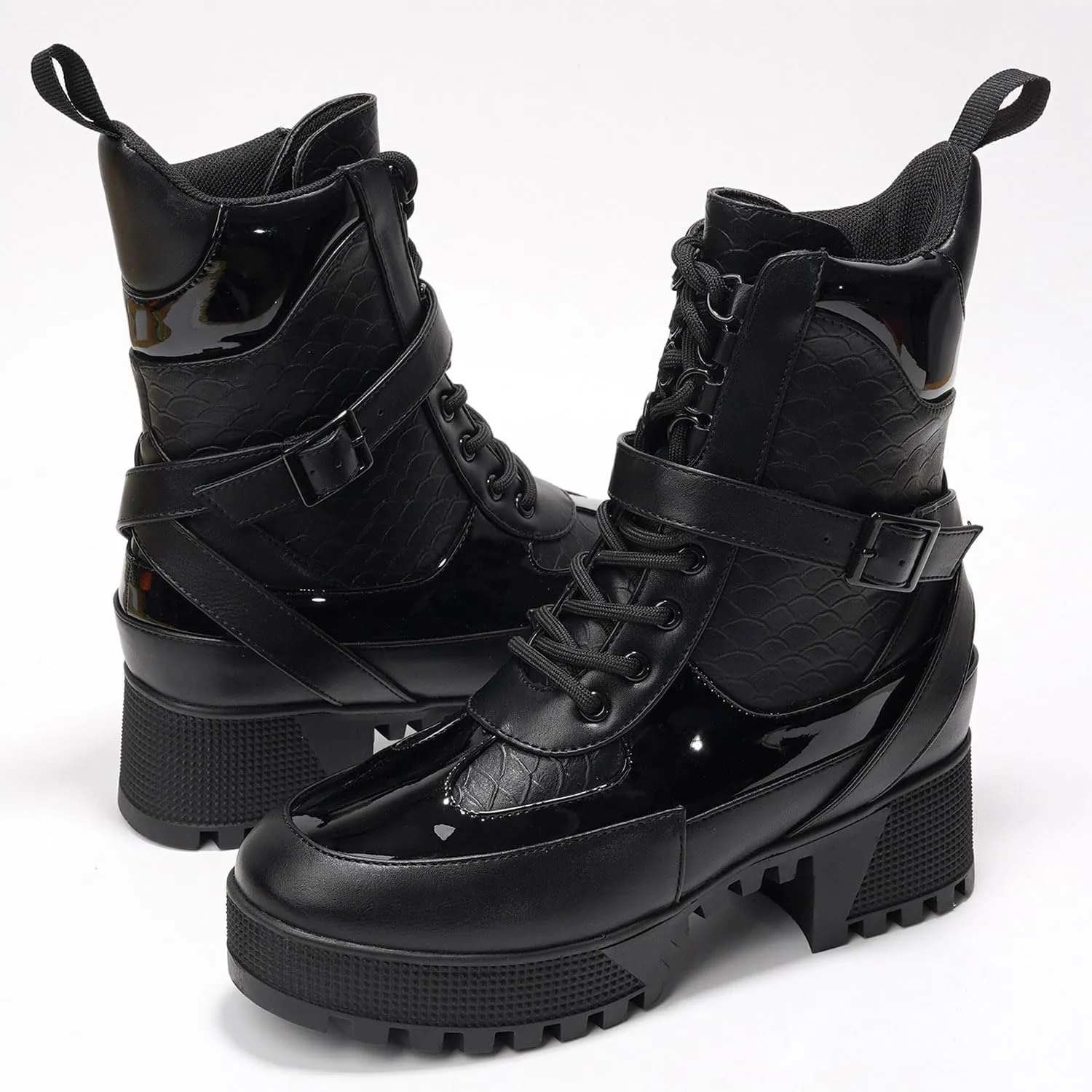 Cape Robbin Women's Hot Rod Chunky Combat Boots - Lace-Up High Top Ankle Booties, Chunky Heel Boots