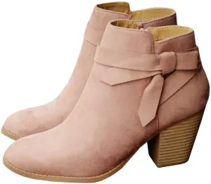 Carcuume Ankle Boots for Women,Ankle Tie Knot,Side Zipper,Round Toe,Chunky Heels,Boots for Women