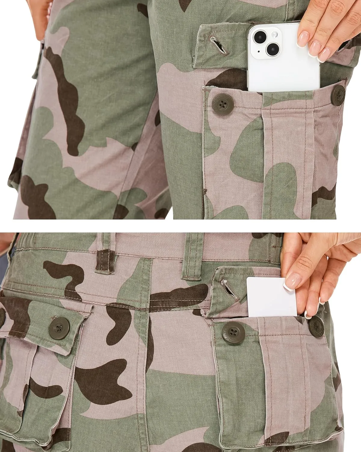 Cargo Pants Women, Camo Hiking Pants, Casual Y2K Parachute Pants with Zipper Pockets