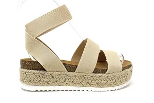 Casual Heeled Member-exclusive Trim Soda Sandals Elastic Wedge Problem-free return Espadrilles Spring Nude Flatform