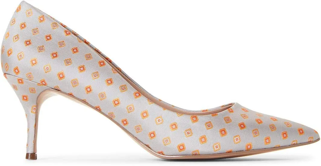 Charles David Addie Grey Multi Fabric Pointed Toe Mid Slip On Heel Dress Pumps