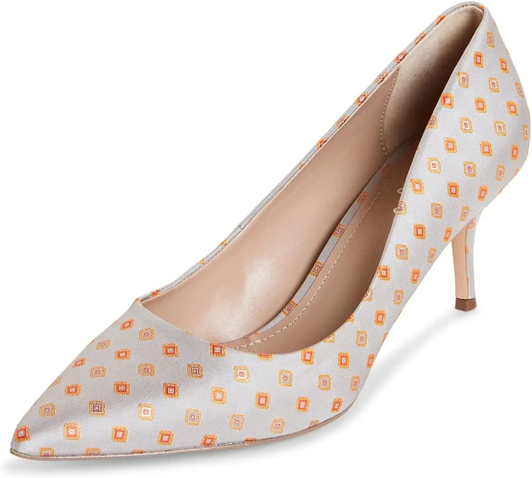 Charles David Addie Grey Multi Fabric Pointed Toe Mid Slip On Heel Dress Pumps