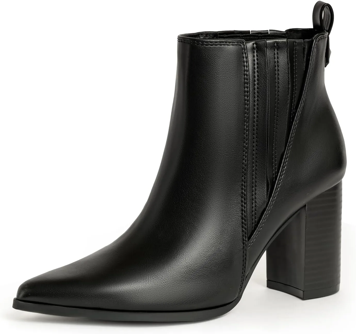 Chelsea Ankle Boots for Women Chunky Block Heel Booties Pointed Toe Stack Heel Brown Black Boots Dress Shoes Elastic Gore Slip On Comfortable Chelsea Boots