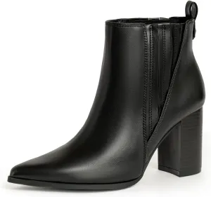 Chelsea Ankle Boots for Women Chunky Block Heel Booties Pointed Toe Stack Heel Brown Black Boots Dress Shoes Elastic Gore Slip On Comfortable Chelsea Boots