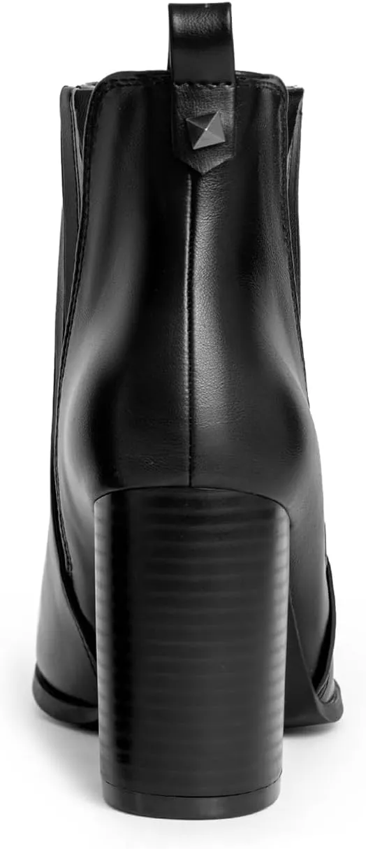 Chelsea Ankle Boots for Women Chunky Block Heel Booties Pointed Toe Stack Heel Brown Black Boots Dress Shoes Elastic Gore Slip On Comfortable Chelsea Boots
