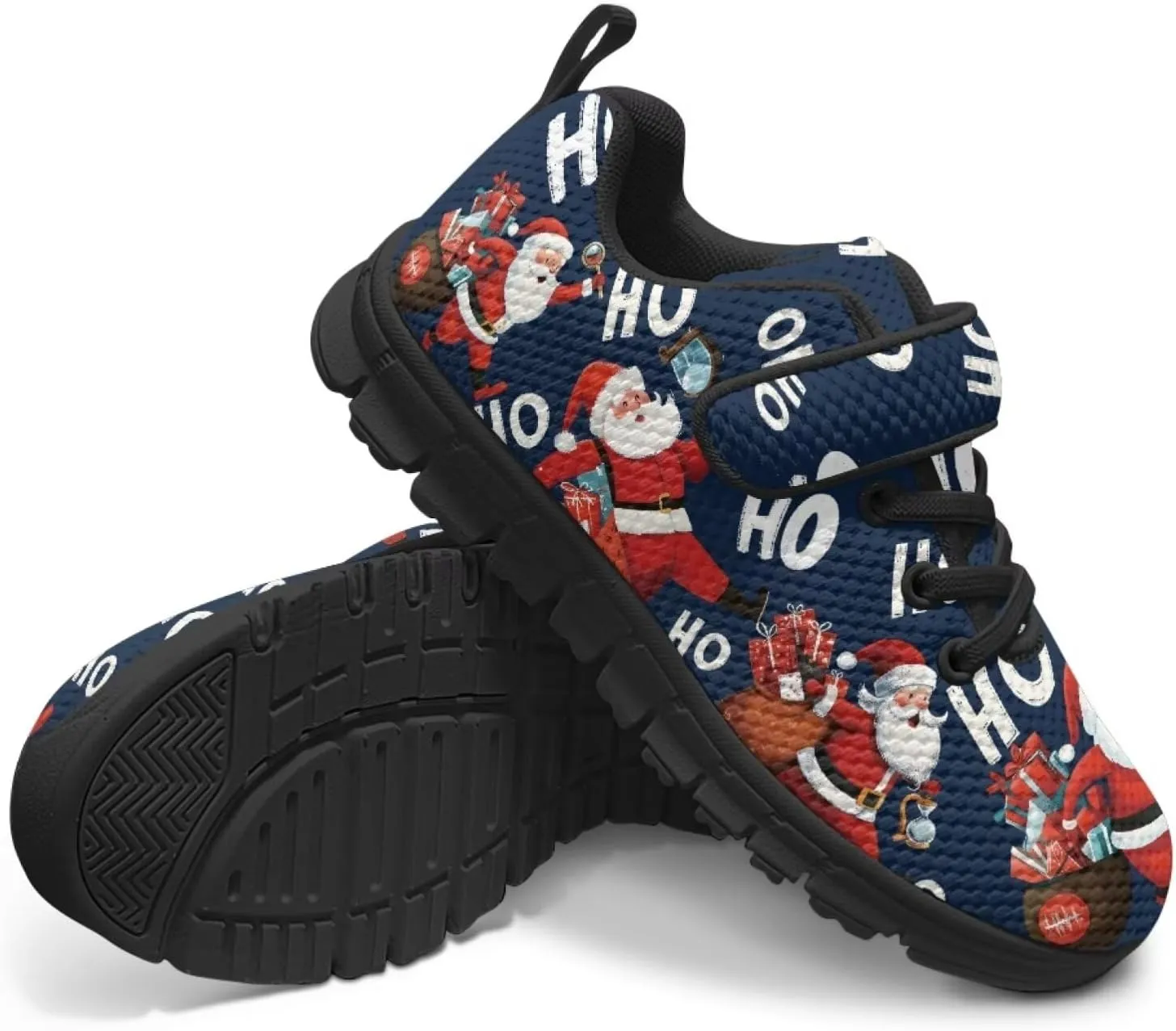 Christmas Sneakers for Girls Slip on Walking Shoes Breathable Lightweight Athletic Shoes with Hook and Loops