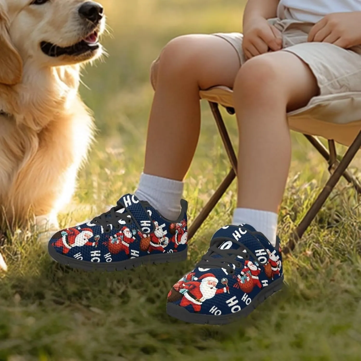 Christmas Sneakers for Girls Slip on Walking Shoes Breathable Lightweight Athletic Shoes with Hook and Loops