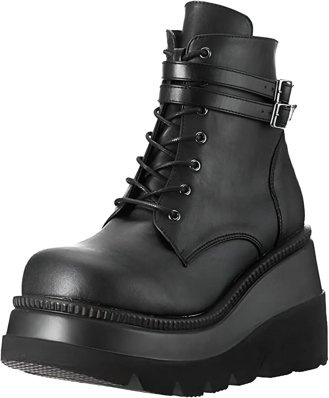 Chunky Platform Boots for Women, Square Toe Lace Up Zip High Heel Combat Wedge Ankle Boots with Side Zip Perfect for Party (Black, 9.5-10)