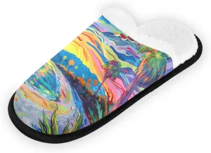 City at Dusk Mens Slip on Slippers, Home Slippers Portable Hospital Slippers with Storage Bag