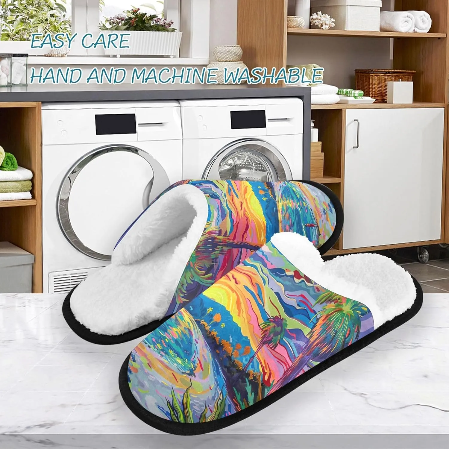 City at Dusk Mens Slip on Slippers, Home Slippers Portable Hospital Slippers with Storage Bag
