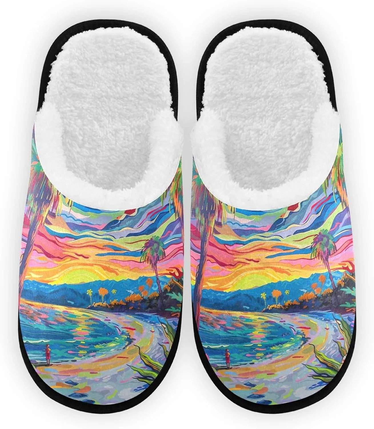 City at Dusk Mens Slip on Slippers, Home Slippers Portable Hospital Slippers with Storage Bag