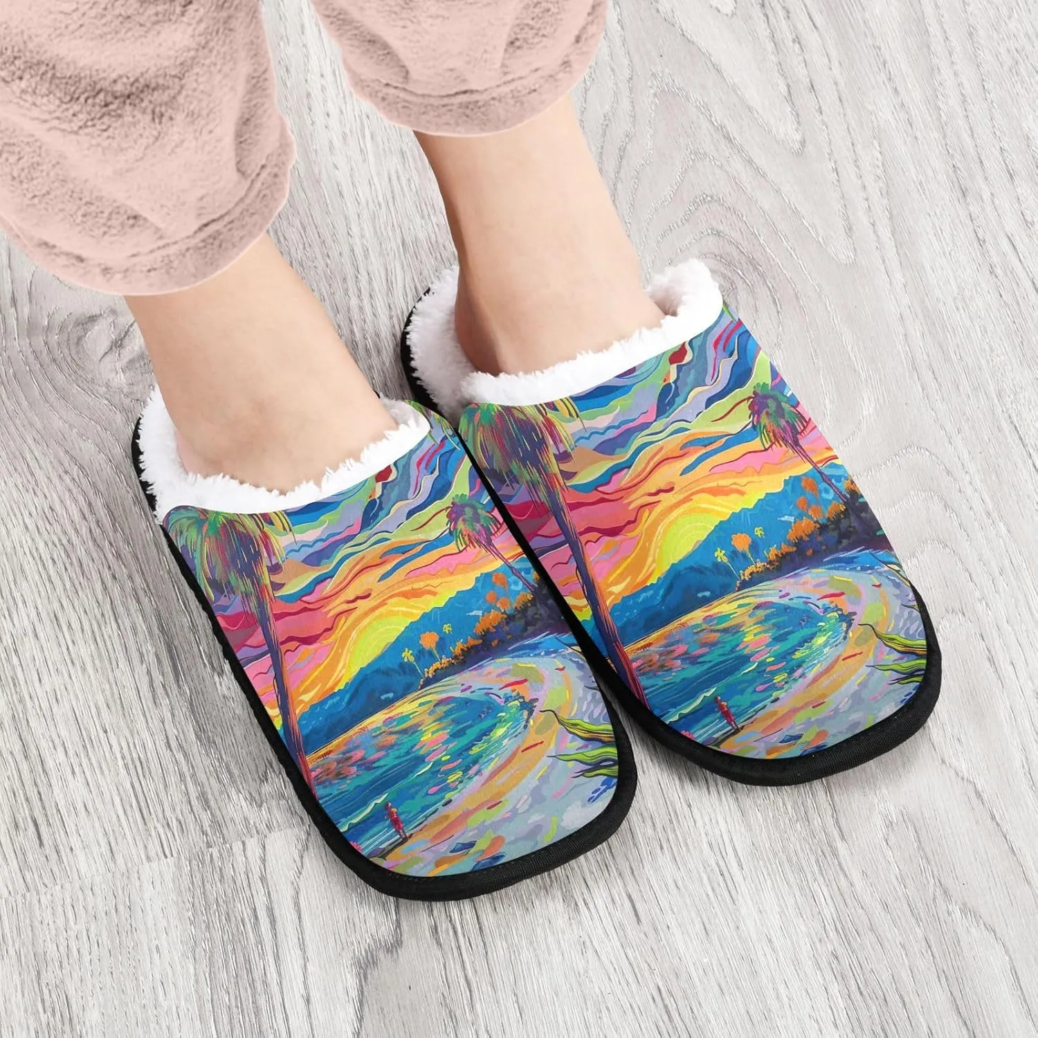 City at Dusk Mens Slip on Slippers, Home Slippers Portable Hospital Slippers with Storage Bag