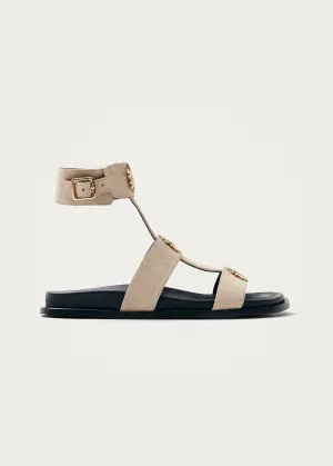 Clarisa Suede Cream Leather Sandals