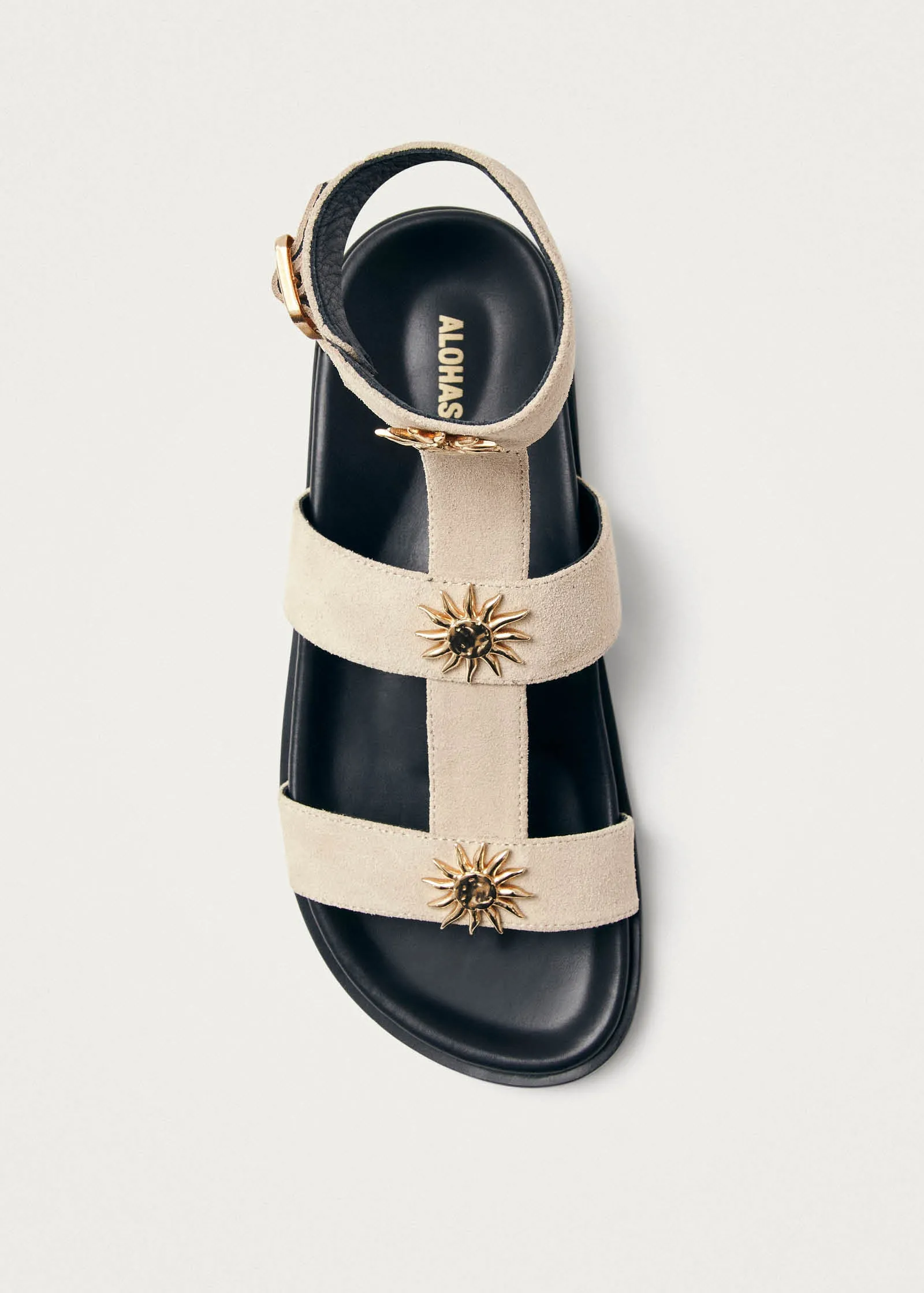 Clarisa Suede Cream Leather Sandals