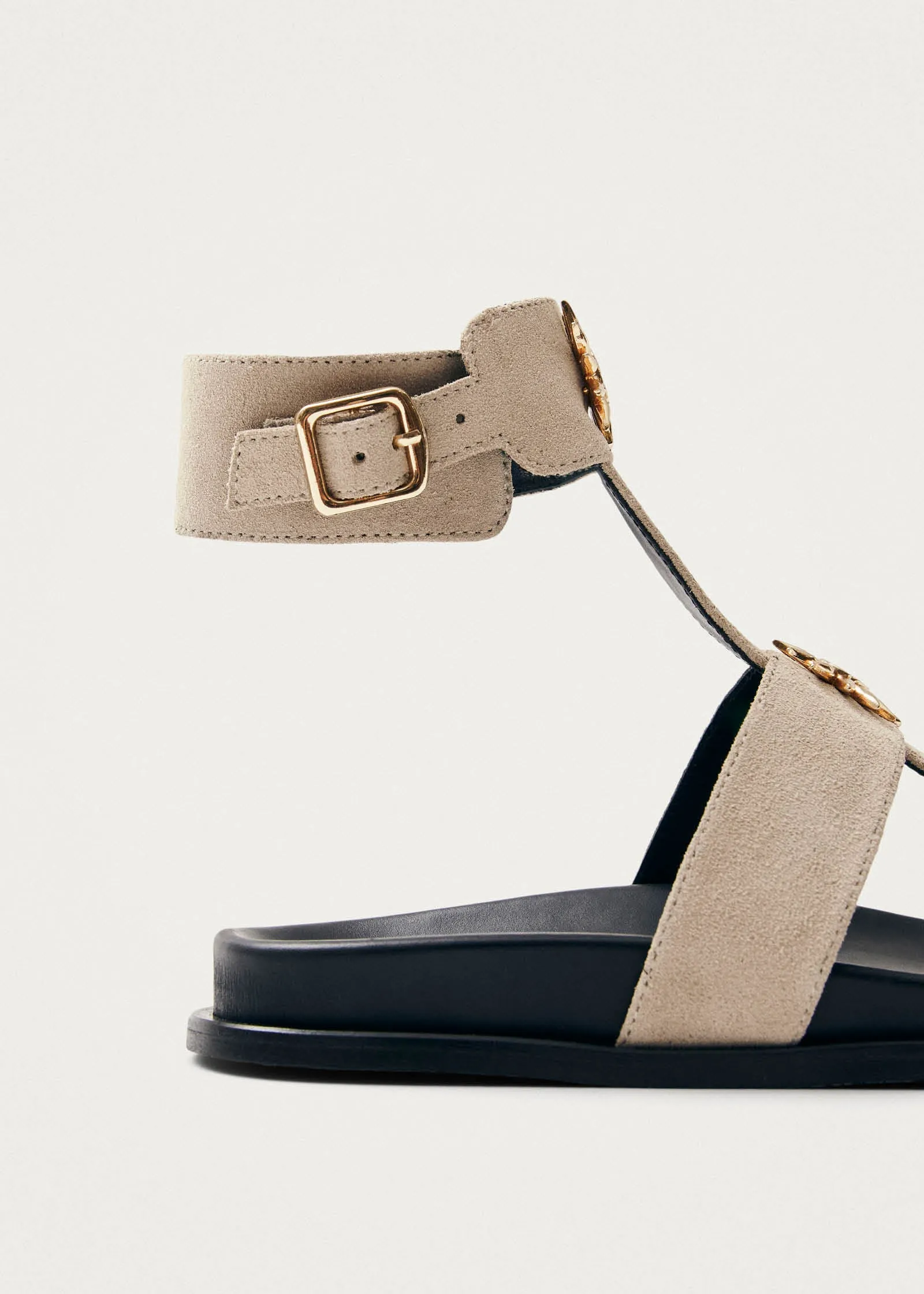 Clarisa Suede Cream Leather Sandals