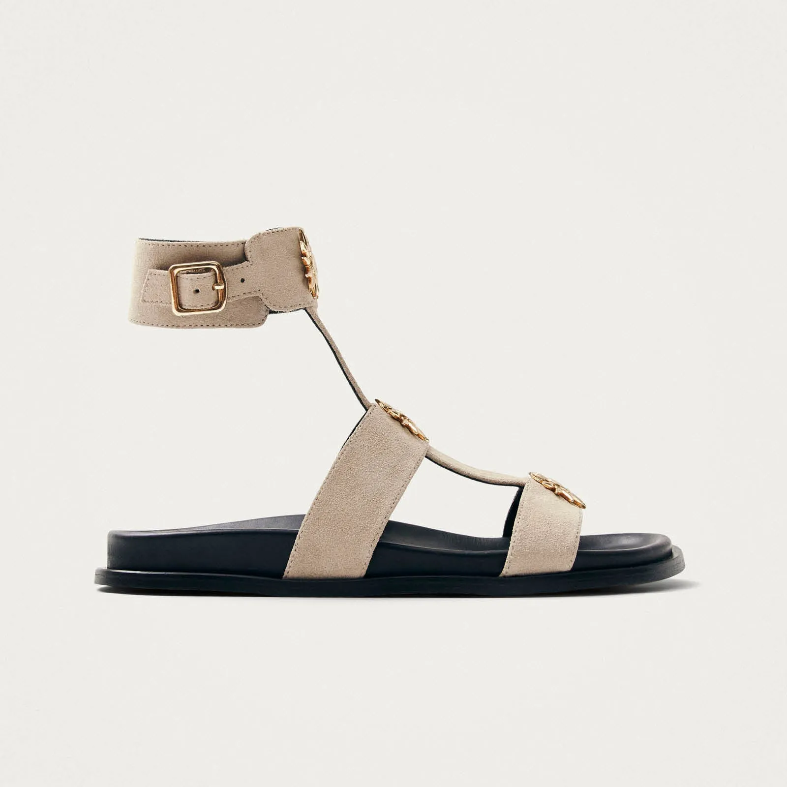 Clarisa Suede Cream Leather Sandals