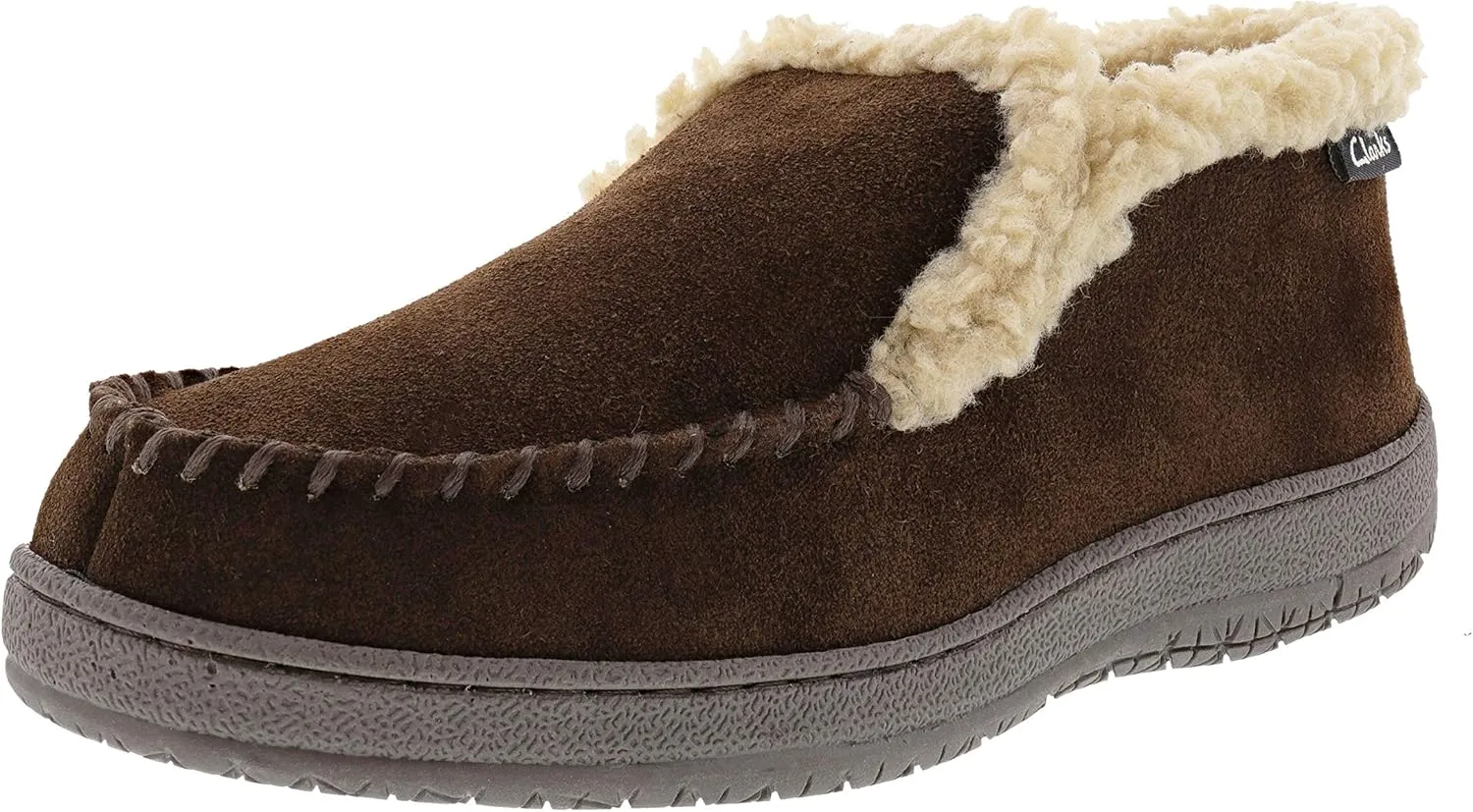 Clarks Brown Suede Moccasin Faux Fur Lining Indoor Outdoor Bootie Slippers (Brown Suede, 11)
