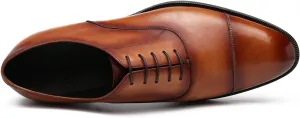 Classic Derby Oxford for Men Hand Made Custom Genuine Full Grain Leather Burnished Cap Toe Dress Shoes Block Heel Lace up Hand Stitching