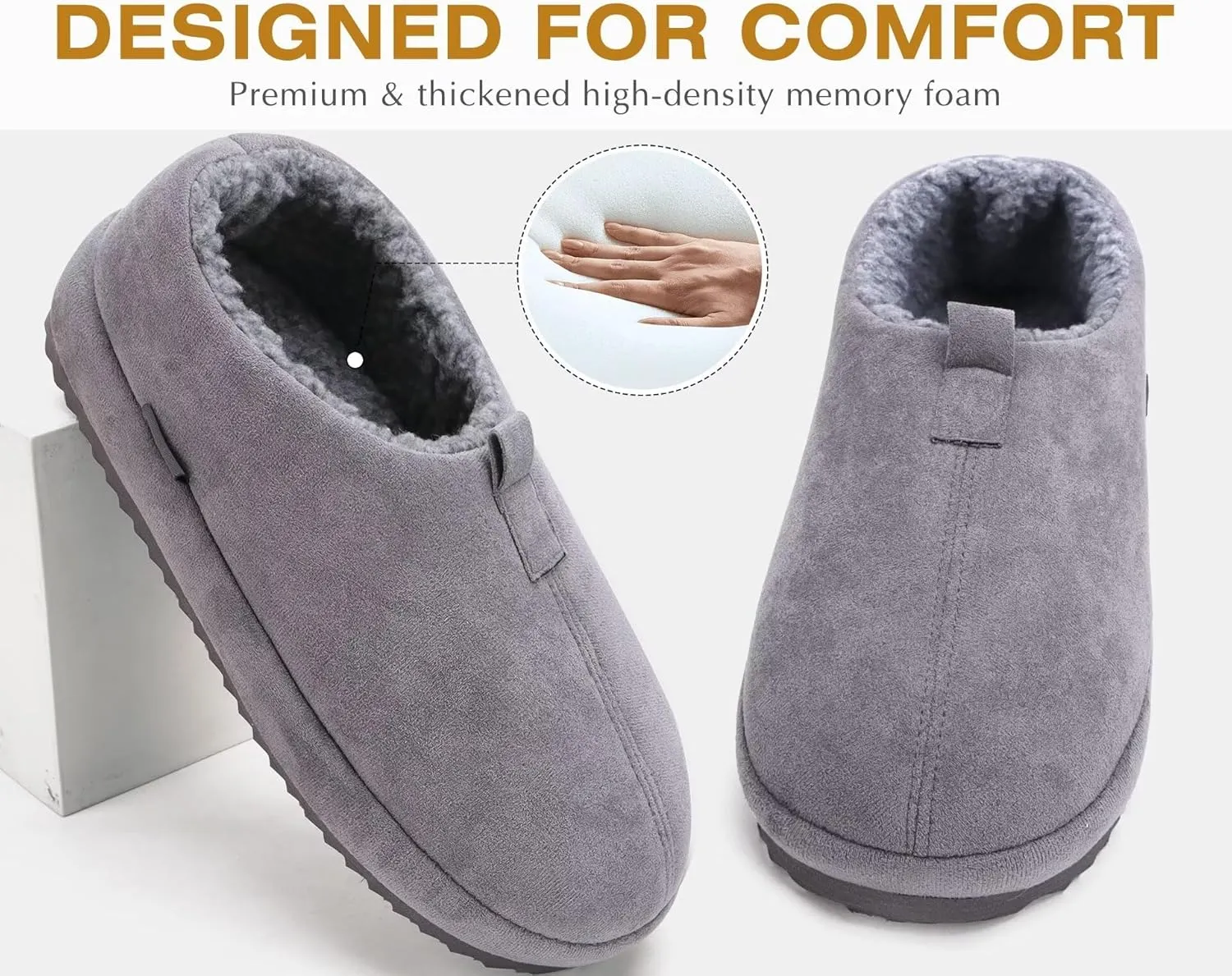 COFACE Men's Clog Slippers Cozy Thick Cushion Memory Foam Indoor Outdoor Lightweight Warm Sherpa Lining House Shoes For Man With Arch Support Rubber Hard Sole